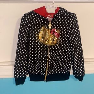 HELLO KITTY girls hoodie 4t polka dots black and white glitter kitty